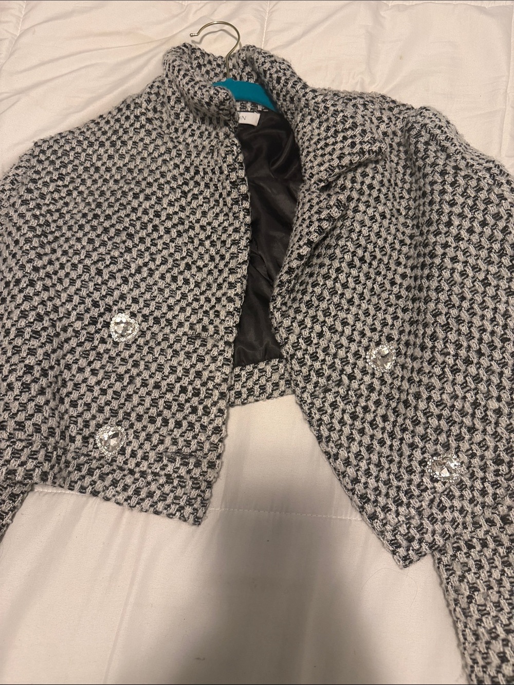 Sweet Rain Black and White Tweed Cropped Blazer